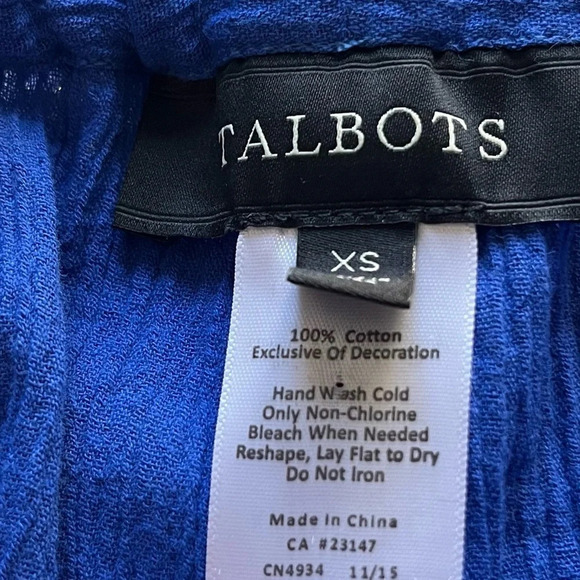 Talbots blue pull on casual beach pants cotton high rise wide leg XS - Picture 2 of 7
